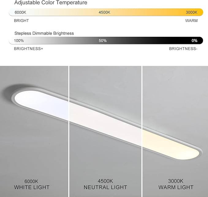 Ganeed 4FT LED Flush Mount Ceiling Light, 51W Dimmable Modern Linear Kitchen Ceiling Lamp, High Brightness Low Profile Long Ceiling Light Fixture for Shop Lighting Home Closet Laundry, White