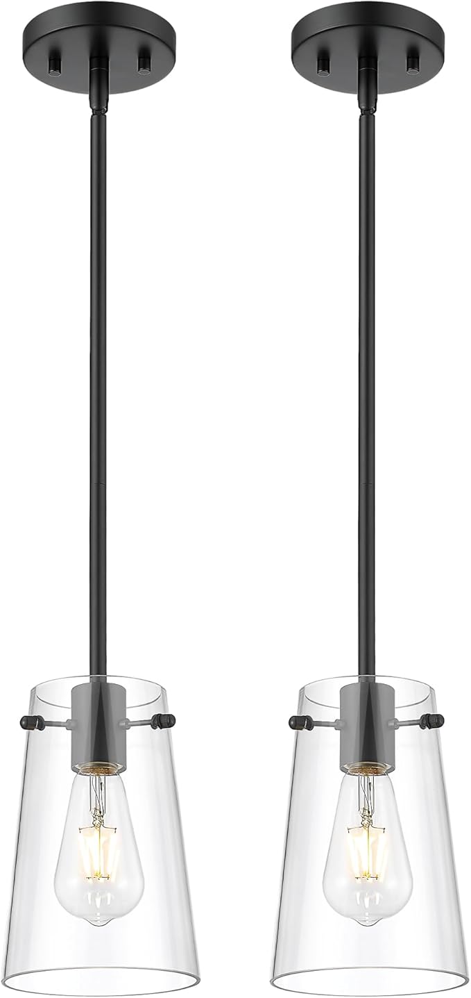 Beionxii Pendant Lights Kitchen Island, Matte Black Hanging Lights Fixtures with Clear Glass, Kitchen Pendant Lighting Over Island, Hanging Lights for Sink, Dining Room, Entryway, BX-PL03MB-2CG