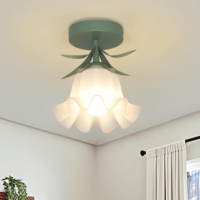 Flower Semi Flush Mount Ceiling Light Fixture, Vintage Lily-Of-The-Valley Bathroom Light Fixtures Ceiling Mount, Small Hallway Ceiling Light For Kitchen Sink Closet Laundry Bedroom (Bulb Included)