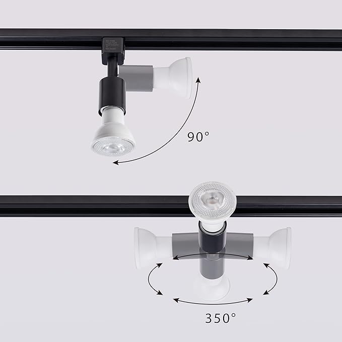 mirrea J Type Track Lighting Head to E26 Medium Screw Base Adapter Light Direction Adjustable Pack of 6 (Black)