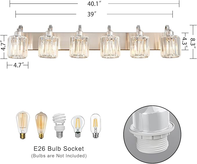 Crystal Bathroom Lighting Fixtures Over Mirror, 6 Light Brushed Nickel Vanity Light, Modern Bath Wall Sconce Lighting for Bedroom Living Room (Exclude Bulb)