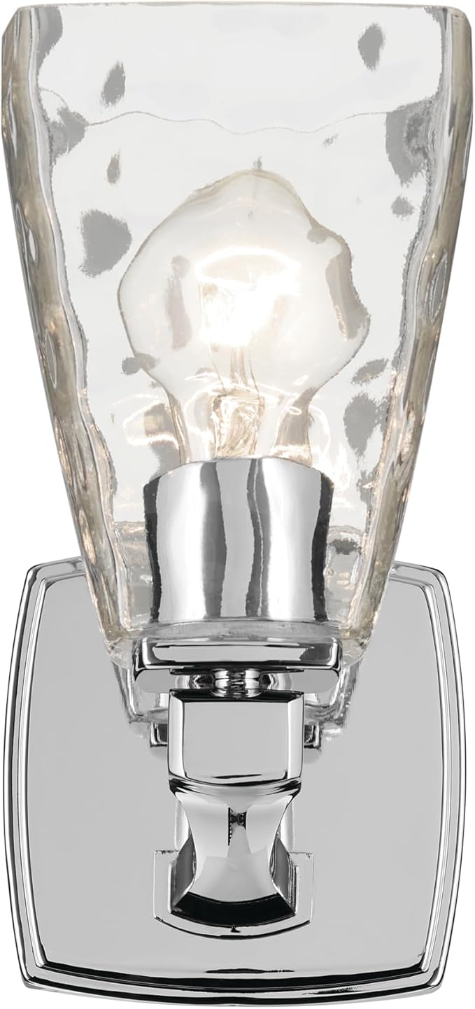 Kichler Marant 5" 1-Light Wall Sconce Bathroom Vanity Light Fixture with Clear Water Glass in Chrome for Bathroom, Powder Room, Hallway (5" W x 9.5" H), 55214CHWTR