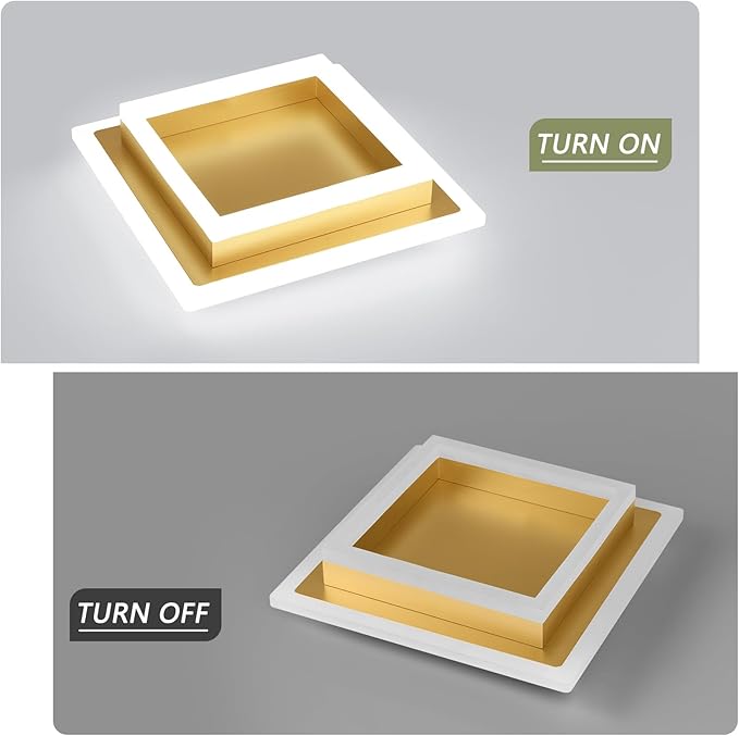 Modern LED Ceiling Lights, Gold Kitchen Ceiling Light, 32W Cool White 6000K Acrylic LED Hallway Ceiling Light Fixtures, Flush Mount Ceiling Lights for Bedroom Dining Room Kitchen Bathroom(Gold)