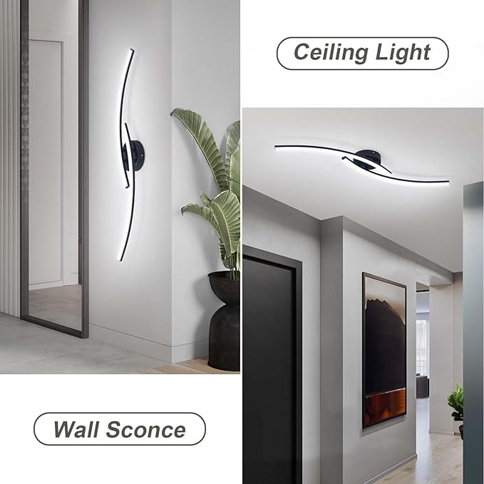 Modern LED Ceiling Light 22W Black Linear Ceiling Lights Fixture 6000K Aluminum 31.4Inch Long Flush Mount Ceiling Light Fixture Lamp for Bedroom Hallway Kitchen Bathroom