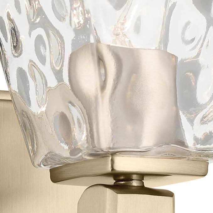 Kichler Marant 5" 1-Light Wall Sconce Bathroom Vanity Light Fixture with Clear Water Glass in Champagne Bronze for Bathroom, Powder Room and Hallway (5" W x 9.5" H), 55214CPZWTR