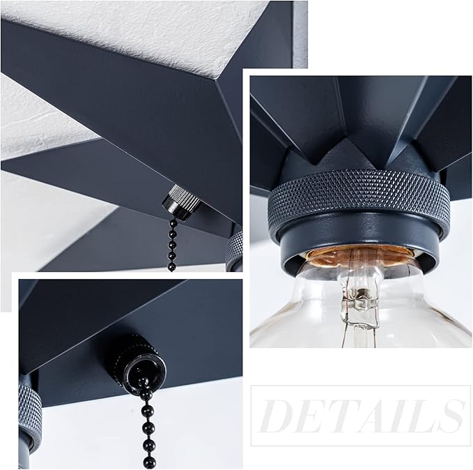 VILUXY Flush Mount Ceiling Light, Black Star Light Fixtures Ceiling with Pull Chain On/Off Switch for Hallway, Entryway, Study Room, Bedroom