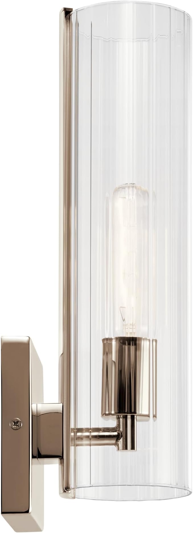 Kichler Jemsa 1 Light Wall Sconce, Modern Light with Clear Fluted Glass in Polished Nickel for Bathroom, Powder Room, Sides of Fireplace, Down a Hallway, Kitchen, or Bedroom (14" x 4.75"), 55165PN