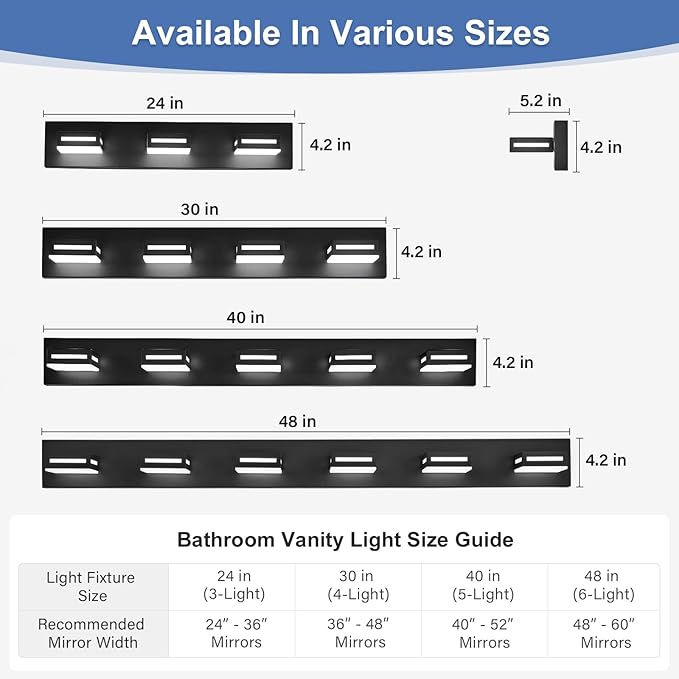 LED Modern Bathroom Light Fixtures, 3-Light 24-Inch Matte Black Vanity Lights for Bathroom Lighting Fixtures Over Mirror, 6000K Cool White 350° Rotatable Wall Lamp