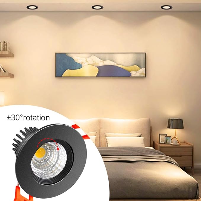 inShareplus 2 Inch LED Downlight, 3W Recessed Lighting COB Dimmable, 3000K Warm White, CRI80, Black Trim, Ceiling Lights with LED Driver, 6 Pack