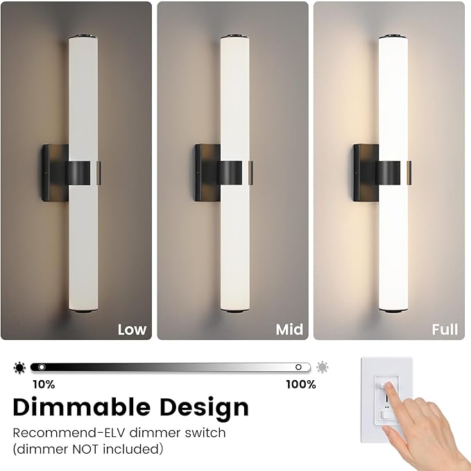 AIJIASI Black Vanity Lights for Bathroom, 22.8 Inch LED Vanity Light Modern Bathroom Light Fixtures, 18W Sconces Wall Lighting with Acrylic Shade for Mirror Bedroom Living Room Hallway 3000K