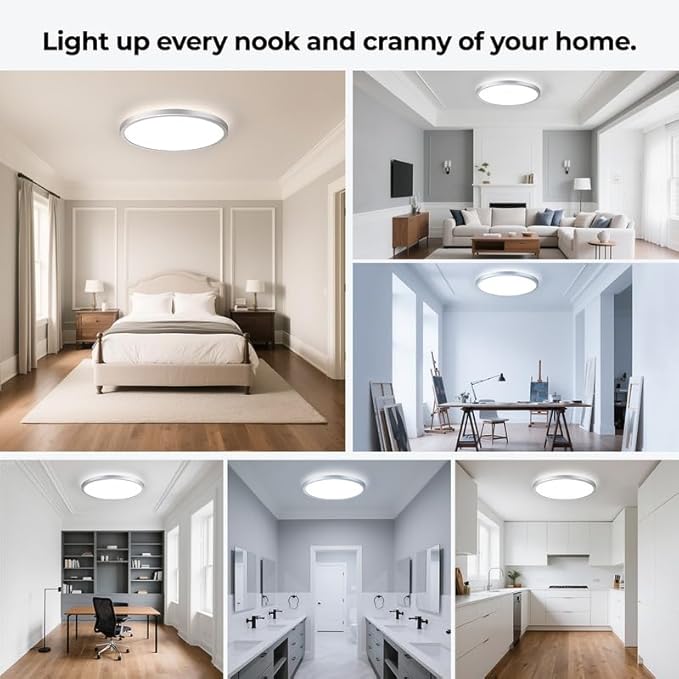 BLNAN Dimmable LED Flush Mount Ceiling Light Fixture with Remote Control, 3000K-6500K Low Profile Wired Lamp, Modern Ultra Thin Close to Ceiling Light for Bedroom Kitchen (Silver, 12Inch)