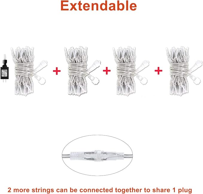 Aluan Christmas Lights Extendable Fairy String Lights 100 LED 33ft+10ft 8 Modes Waterproof Plug in Icicle Lights for Party Wedding Christmas Tree, Window Curtain Patio Decoration