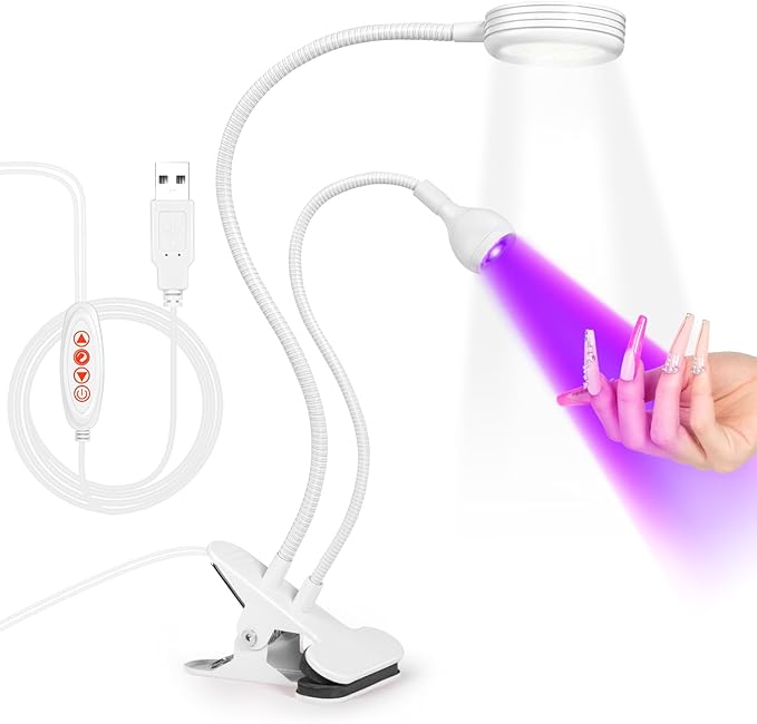 AORAEM LED Nail Lamp Double-Headed UV LED Light Quicky-Dry Duck Neck Lamp Dryer Curing Light with Portable Gooseneck and Clamp Flash Cure UV Light for Gel Nails Professional Home DIY Salon White