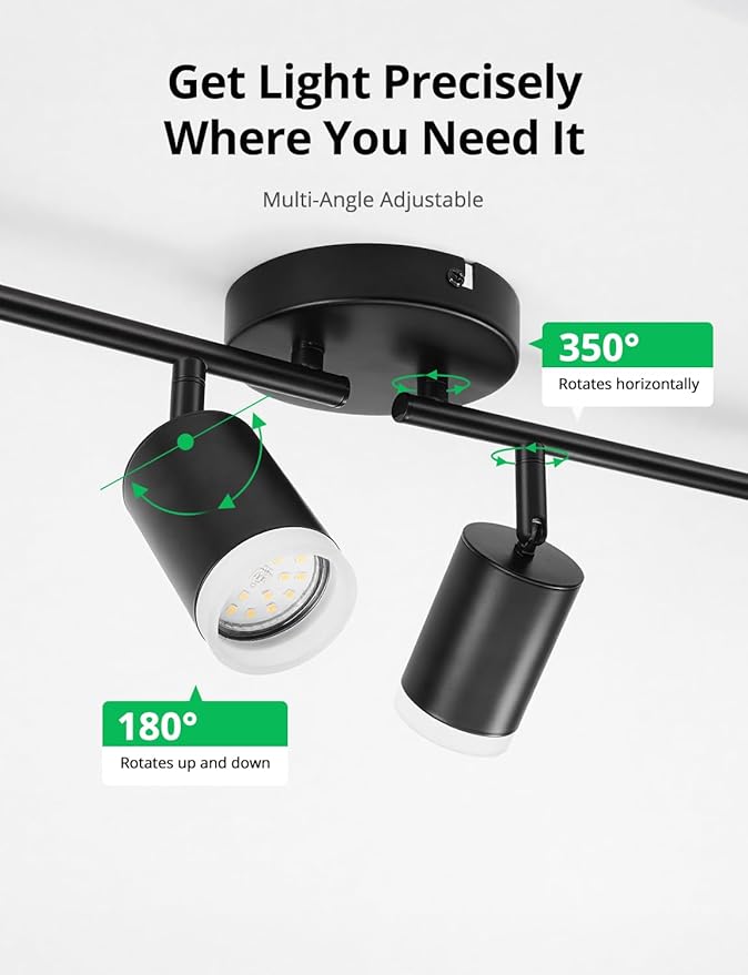 Bojim 8-Light Ceiling Track Lighting Fixtures for Kitchen, Black Modern Led Track Light for Living Room & Closet, 4.6 ft Long Flexible Adjustable Arms, GU10, Bulbs Not Included