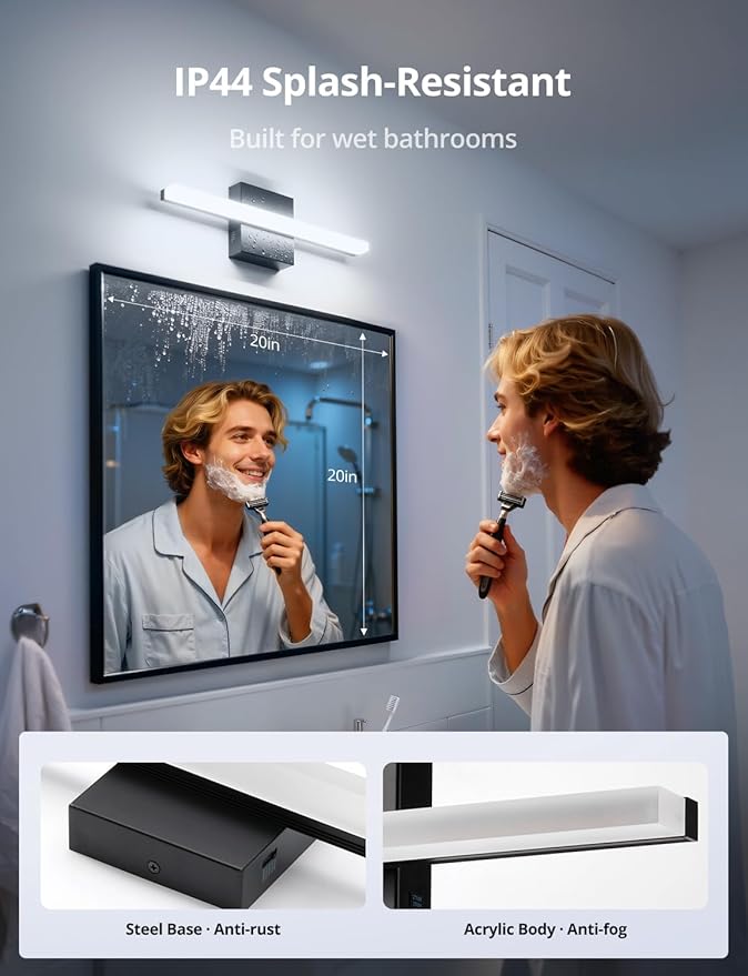 Combuh Modern Bathroom Light Fixtures Above Mirror Small Vanity Lighting Bar 16Inch, 5 Color Adjustable Black Simple Slim Led Wall Sconce IP44 Rustproof Bright 10W 880LM for Bath Restroom Makeup