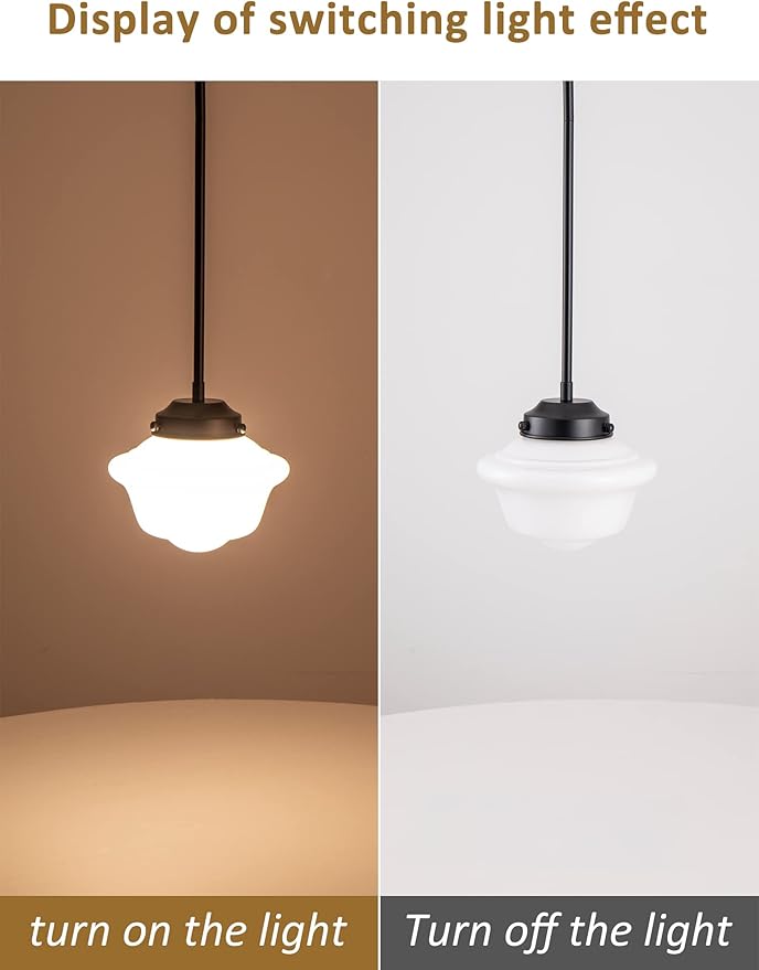 Set of 3 Schoolhouse Pendant Light, 8" Farmhouse Black Pendant Light Ceiling, Milk Glass Lamp, Modern Black Kitchen Over Island for Dinning Room Living Room