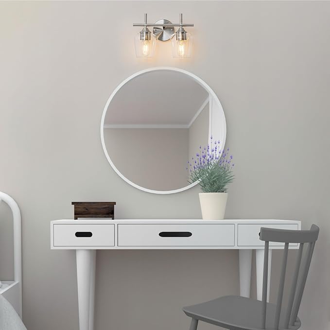 Bathroom Vanity Light Fixtures, 3-Lights Over Mirror Modern Vanity Lighting with Clear Wine Glass Shade Wall Lamp for Bedroom Hallway Living Room (Nickel, 2-Light)