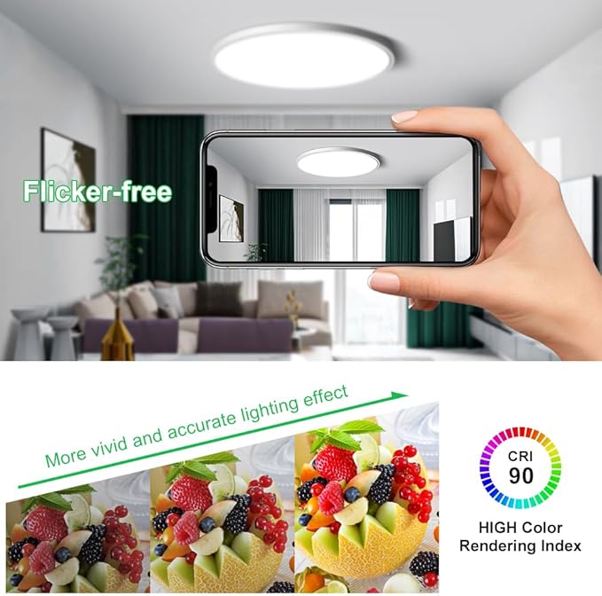 LEDLightsWorld 15.7inch 32W LED Flush Mount Ceiling Light, 5000K LED Ceiling Light, 3800LM, Super Bright Round Flat Modern Lighting Fixture for Bedroom, Living Room, Dining Room