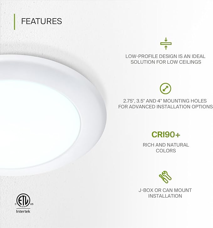 ASD 12 Pack LED Disk Lights 6 Inch, 15W 5000K Daylight 1300LM CRI90+, Dimmable Flush Mount Ceiling Light Fixture, Low Profile Surface Mount Disc, Junction Box or Recessed Can Install, ETL