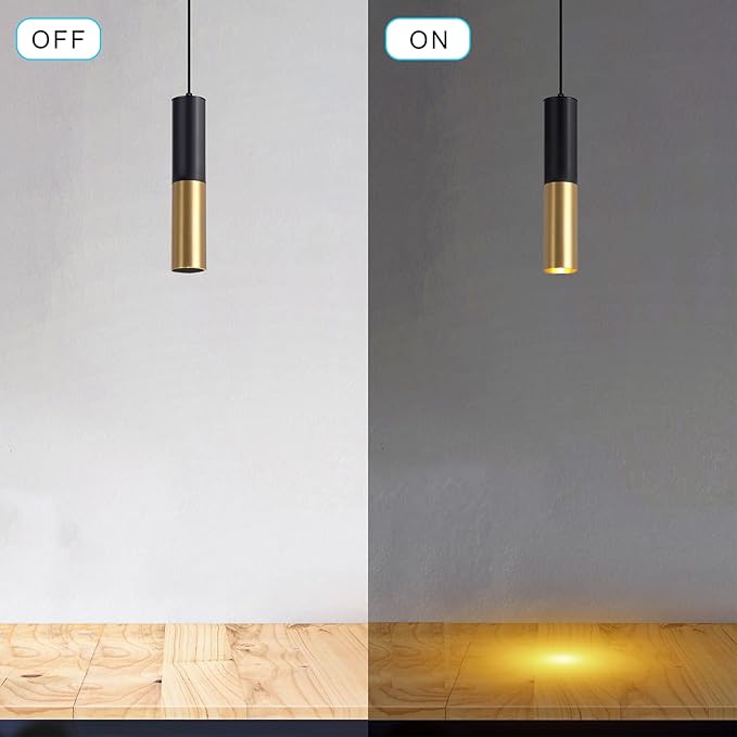 Modern Pendant Light Fixture Kitchen Island,1-Light Black Gold GU10 Hanging Light Cord Adjustable Cylinder Pendants Lamp for Livingroom Bedroom Diningroom 1-Pack