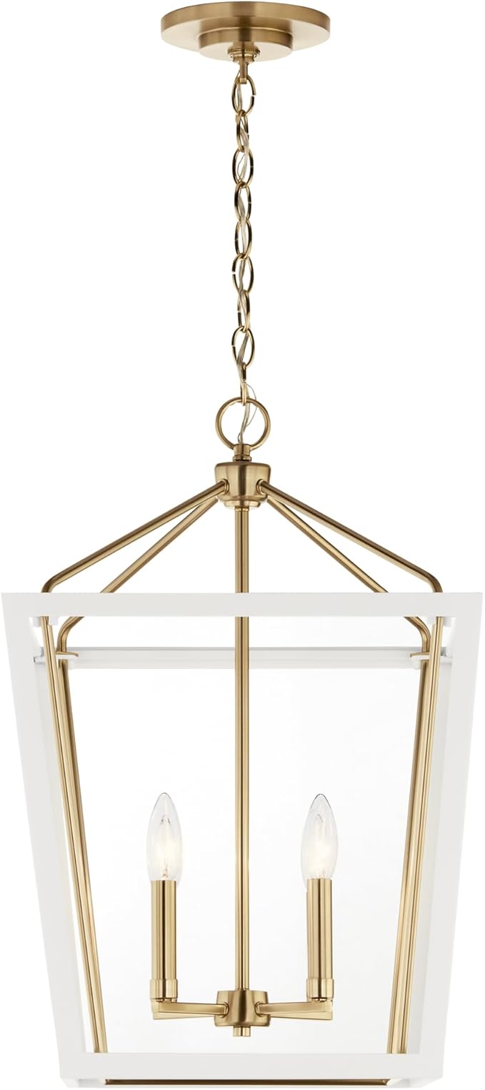 Kichler Delvin 4-Light Pendant, Updated Traditional Light with Clear Glass in Champagne Bronze and White, for Foyer, Dining Room, Living Room, Office, Bedroom, or Kitchen, 52619CPZWH