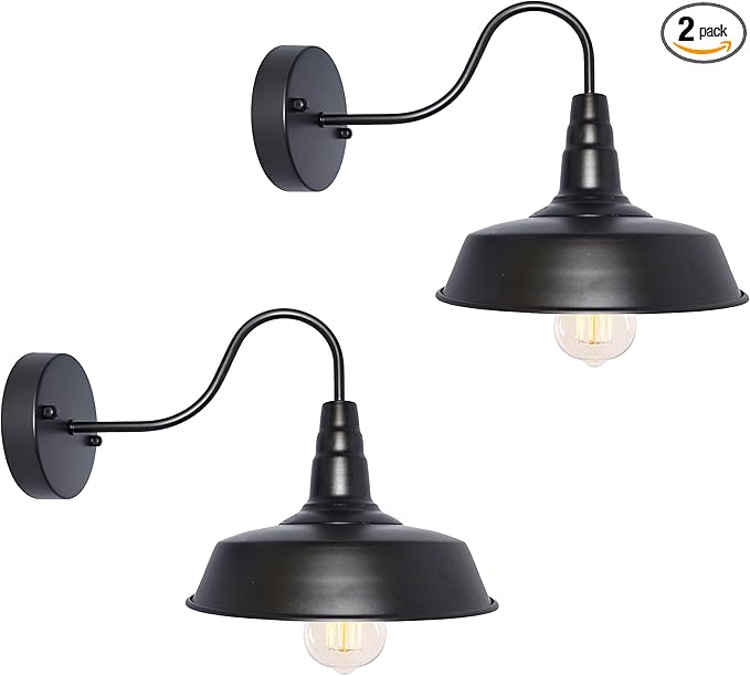 BRIGHTESS Bathroom Light Fixtures,Black Vanity Light, Decor Barn Light,E26 Farmhouse Wall Lamps Sconces Kitchen Bedroom Hardwired (2 Packs)