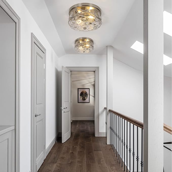 LamQee 2-Light Flush Mount Ceiling Light Farmhouse Kitchen Island Ceiling Light with Bubble Glass Close to Ceiling Light Fixture for Living Room Bedroom Foyer Hallway