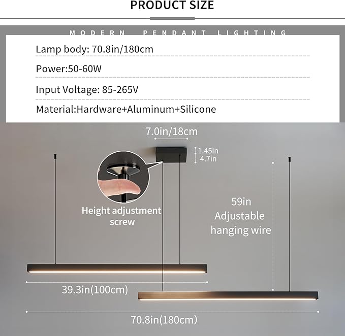 Modern 2-Light Chandelier, 39IN+39IN Pendant Light Fixtures Hanging with Remote Control 3000k-6500K Adjustable Color Temperature，Aluminum Island Lighting Lamp for Dining Room, Living Room