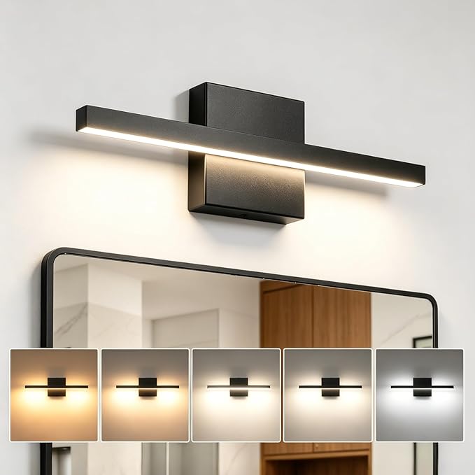 Epinl Black Bathroom Vanity Light - 15.7 inch 5CCT Modern Bathroom Light Fixture Over Mirror 12W LED Dimmable Wall Sconce Lighting Fixture for Bathroom Bedroom