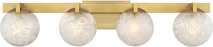 Savoy House 8-1017-4-322 Darien Contemporary Ice Glass Bathroom Vanity Wall Light, 4-Light 240 Total Watts, 7" H x 33" W, Warm Brass