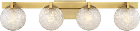 Savoy House 8-1017-4-322 Darien Contemporary Ice Glass Bathroom Vanity Wall Light, 4-Light 240 Total Watts, 7" H x 33" W, Warm Brass