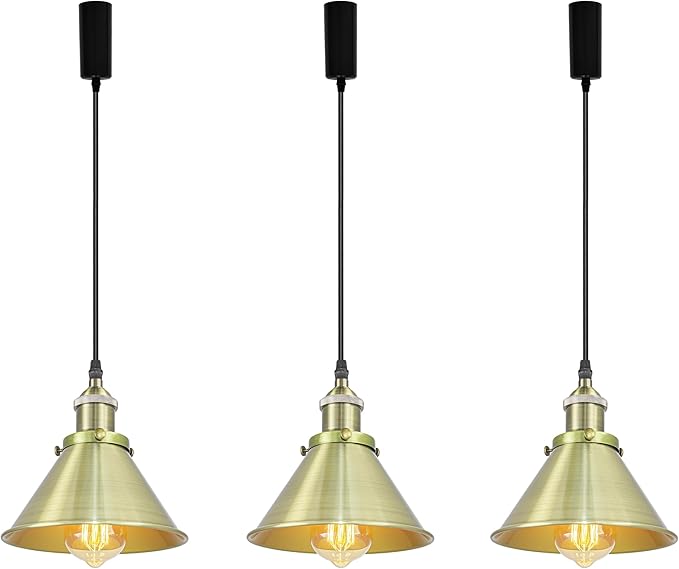 3-Pack Adjusted Wire Length H-Type Track Hanging Light 3.9 Ft Black Cord E26 Base Green Bronze Metal Pendant Light Fixture,Industrial Style Lamp for Loft Aisle Bedroom(No Bulb,No Track)