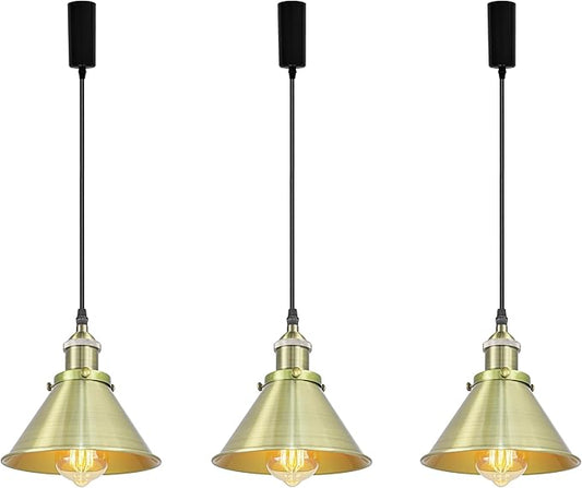 3-Pack Adjusted Wire Length H-Type Track Hanging Light 3.9 Ft Black Cord E26 Base Green Bronze Metal Pendant Light Fixture,Industrial Style Lamp for Loft Aisle Bedroom(No Bulb,No Track)
