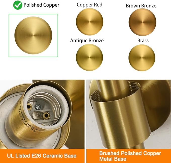 Brushed Gold Wall Sconces Set of 2 (Hardwired Only), Bathroom Vanity Light Fixtures, Modern Cylinder Glass Wall Lights for Mirror 28-40 in Height, NOT Battery Operated, E26 Base (Bulbs Not Included)