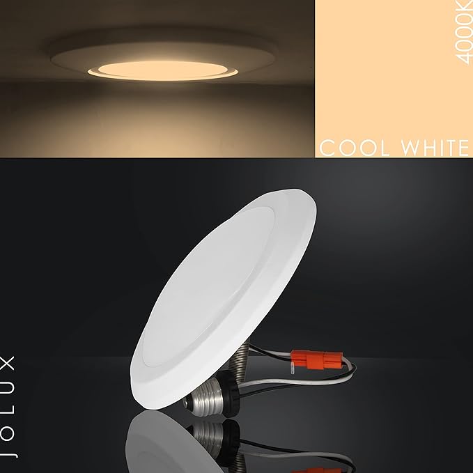 Jolux 7.5inch LED Disk Lights Surface Flush Mount Ceiling Disk Light, 4/5/6 inch Recessed Can Lights,15W=100W,4000K Cool White, Dimmable,Easyinstall with Extension Spring Hook for Free-Length,6Pack