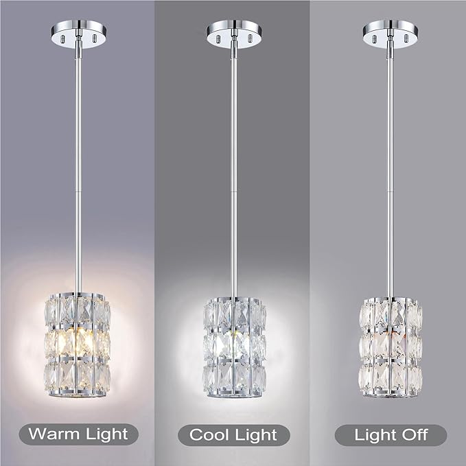 Modern Crystal Pendant Light 3-Pack Chrome Finish Pendant Lights Mini Crystal Chandelier Adjustable Hanging Ceiling Light Fixtures for Kitchen Island Dining Room Bedroom Entryway Hallway Bar