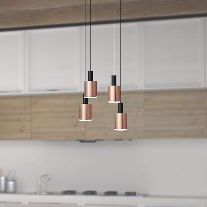Virgo 4 Mini Pendant Lighting Black-Copper - LED Hanging Light Fixture for Kitchen Island, Bar, Foyer - Cluster Pendants - Dimmable, Adjustable Wire, Lamp Bulb Included