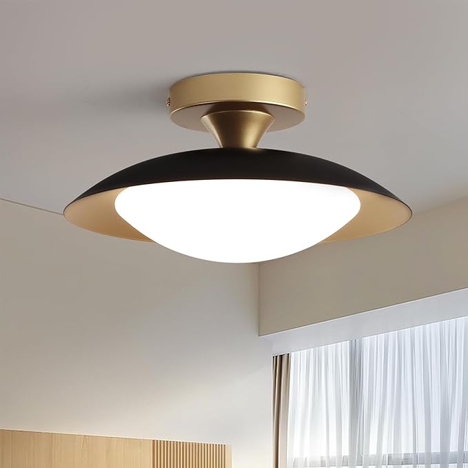 Dimmable Mid Century Modern Flush Mount Ceiling Light, Small LED Ceiling Light 5CCT 11.8in Black and Gold Kitchen Light Fxitures with Acrylic Shade for Hallway Entryway Bedroom Kitchen Laundry Room