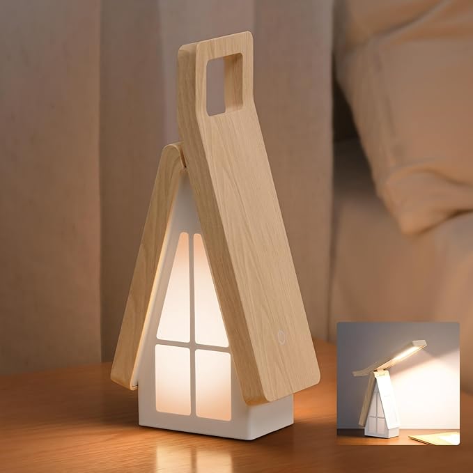 Bedside Table Lamp for Kids, Rechargeable Small Cordless Table Lamp, 3 Color Modes, Dimmble Nightstand Lamp Touch Control, Foldable Desk Lamp for Bedroom, Christmas Nightlight for Work, Study, Reading