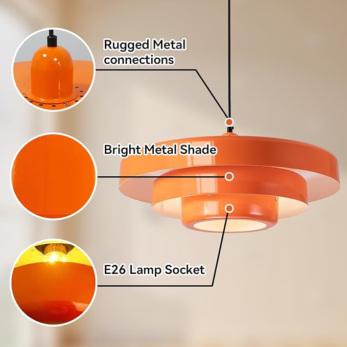 Plug in Pendant Light Fixtures, Plug in Chandelier Mid Century Modern Hanging Lamp with Pulley Nordic Style Pendant Lamp Metal Shade On/Off Switch Hanging Light for Living Room Dining Bedroom Kitchen