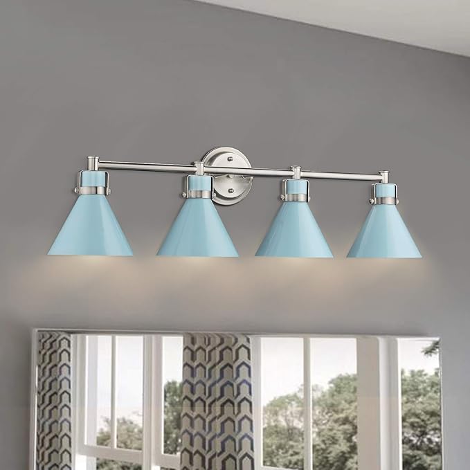 zeyu Bathroom Wall Light Fixtures 4-Light, Modern Industrial Vanity Lighting Fixture, Blue and Brushed Nickel Finish, ZY26-4W SF