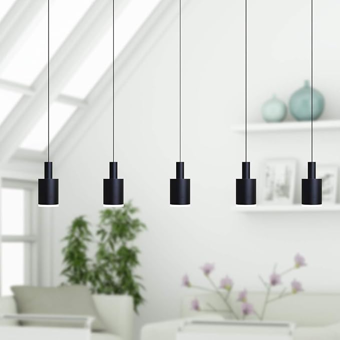 Virgo 5 Mini Pendant Lighting Black - LED Hanging Light Fixture for Kitchen Island, Bar, Foyer - Cluster Pendants - Dimmable, Adjustable Wire, Lamp Bulb Included