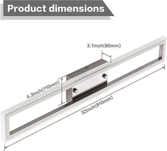 ZUZITO LED Vanity Light - Brushed Nickel Bathroom Light Fixture Dimmable - 32 Inch Modern Bathroom Lights Over Mirror 6000K