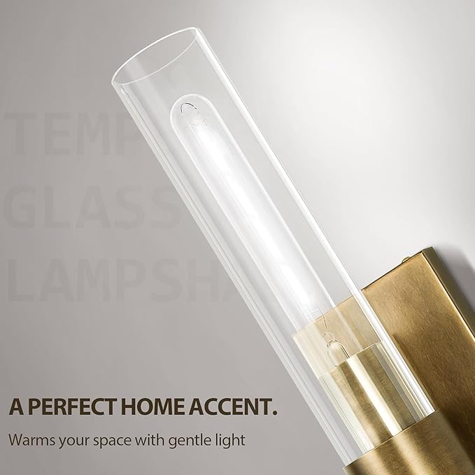 Brass Wall Sconces Set of Two, 22.8" Sconces Wall Lighting 2-Light, Gold Bathroom Wall Sconces, Glass Vanity Lights, Indoor Wall Sconce for Bathroom, Bedroom, Living Room, Hallway