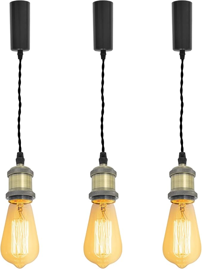 Kiven H-Type Track LightPendants, 59 Inch Cord Length Black Weave Rope Adjustable Length, Restaurant Chandelier DecorativePendant Light IndustrialPendant Lamp 3 Pack,Bulb Not Included（Bronze）