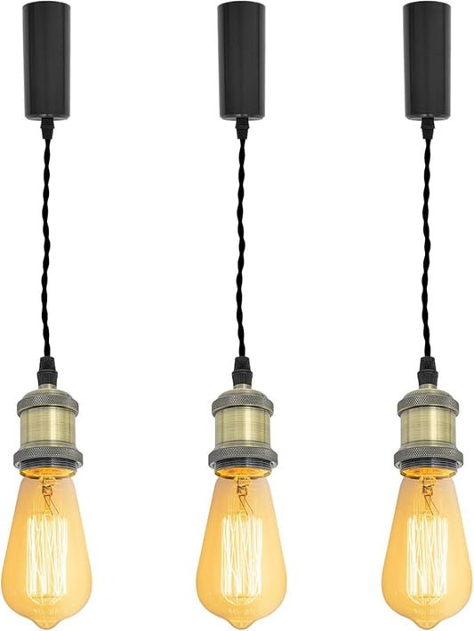 Kiven H-Type Track LightPendants, 59 Inch Cord Length Black Weave Rope Adjustable Length, Restaurant Chandelier DecorativePendant Light IndustrialPendant Lamp 3 Pack,Bulb Not Included（Bronze）