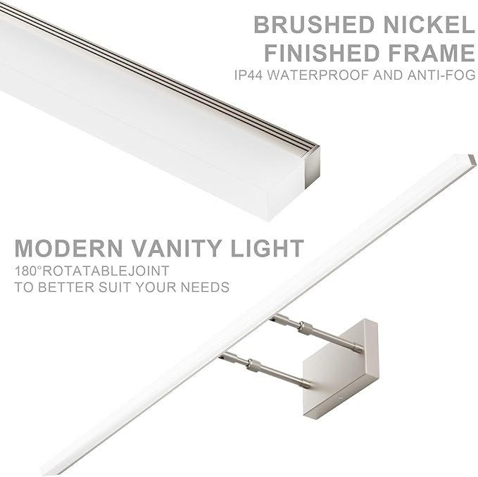 Aipsun 48inch Brushed Nickel Bathroom Llight Fixtures LED Vanity Light Adjustable Modern Vanity Lights Over Mirror Rotatable Lighting 5500K