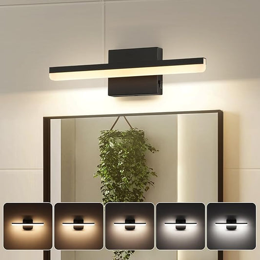 LED Modern Bathroom Vanity Light Fixtures Dimmable 5CCT 12W Lights Over Mirror Black Wall Light Bar for Bathroom 15.7 inch ETL Certificated