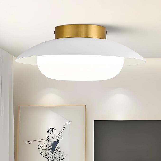Modern LED Semi Flush Mount Ceiling Light Fixture,Energy Saving 24W Non Dimmable,White and Gold,Easy to Install,for Hallway Bedroom Kitchen Bathroom Closet Entryway Laundry Room,5000K(11.81")