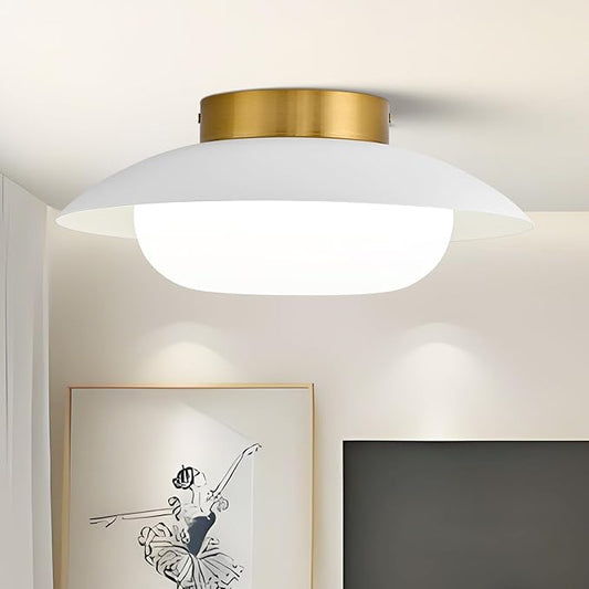 Modern LED Semi Flush Mount Ceiling Light Fixture,Energy Saving 24W Non Dimmable,White and Gold,Easy to Install,for Hallway Bedroom Kitchen Bathroom Closet Entryway Laundry Room,5000K(11.81")